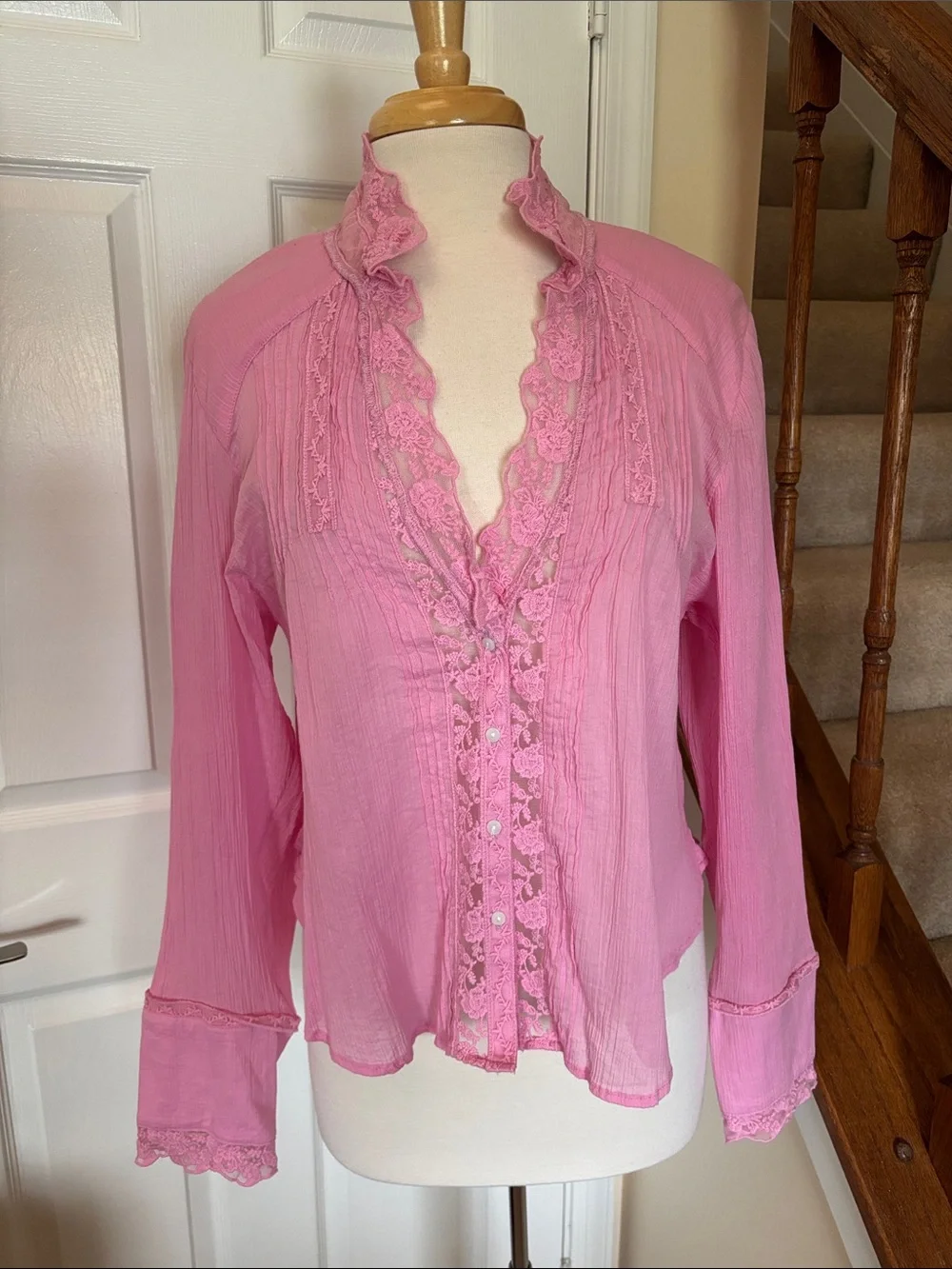 Free People | Clemence Lace Button Front Shirt Blouse | Peasant/Cottage Style